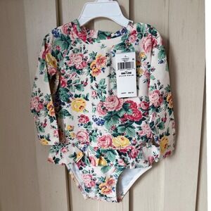 Ralph Lauren Baby Girls Nantucket Floral Long Sleeve One Piece Swimsuit 9M/12M